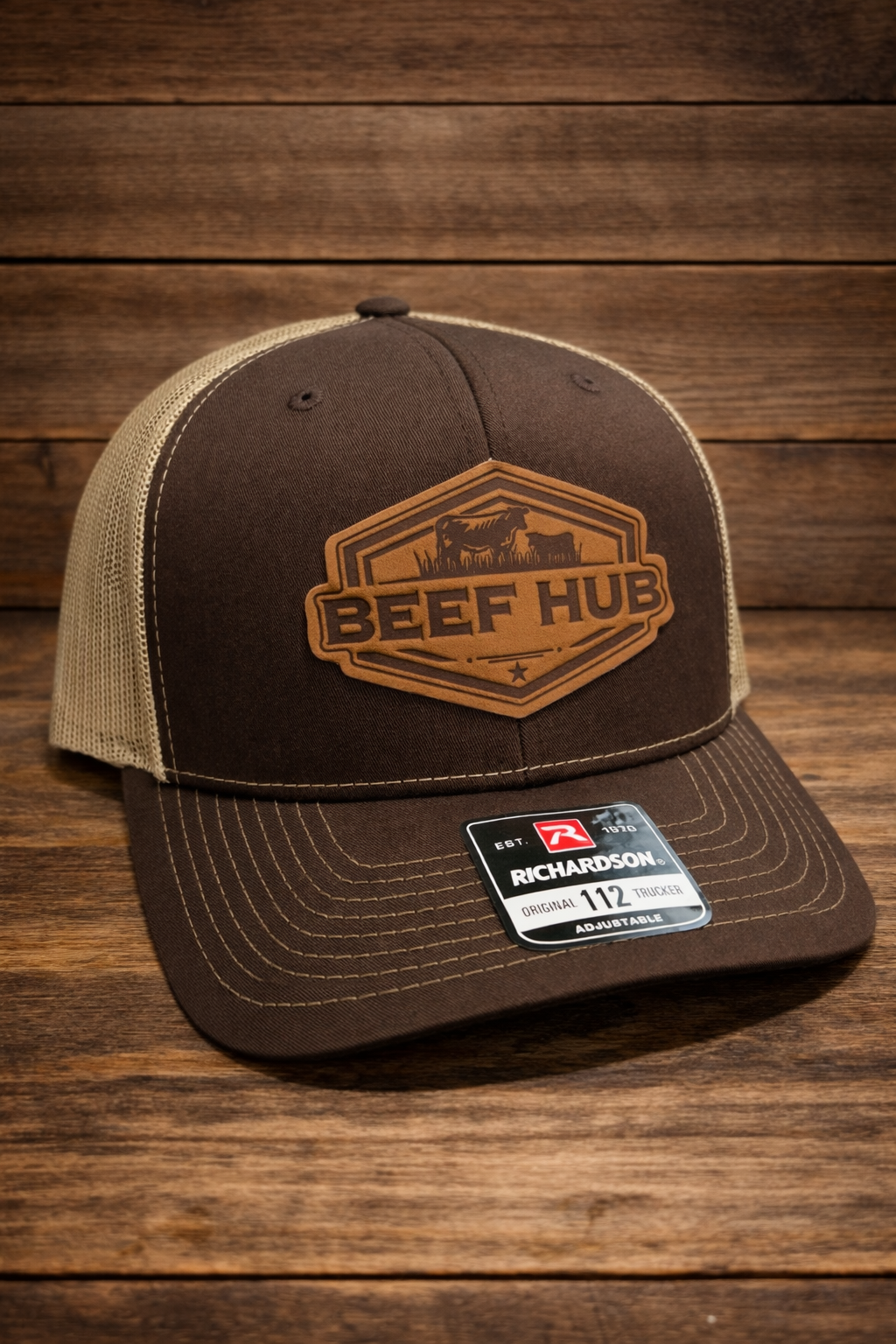Beef Hub Brown & Tan Richardson 112 Trucker Hat – Premium Leather Patch Cap