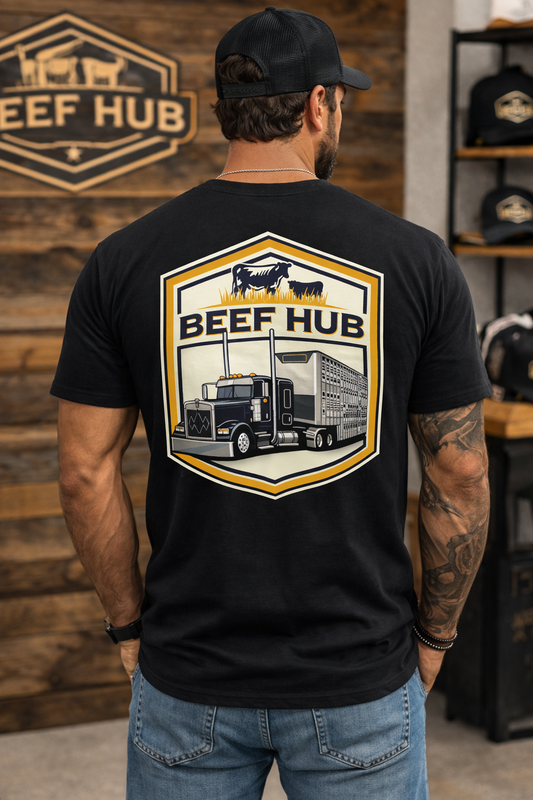 Beef Hub Trucker Tee – Black Graphic T-Shirt